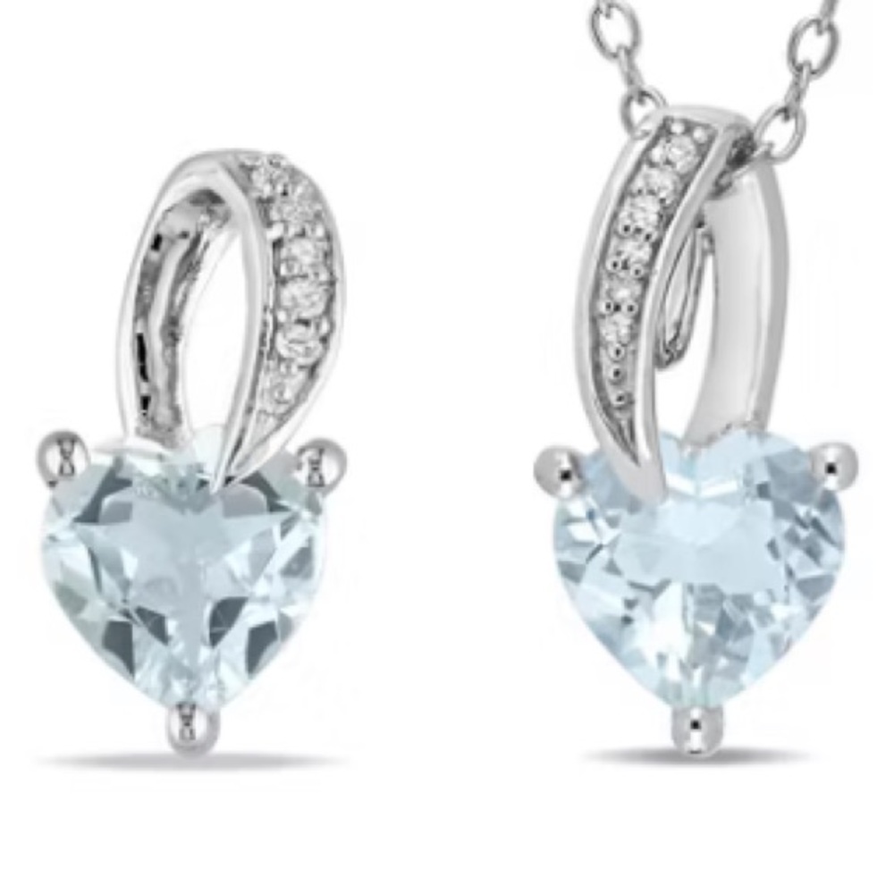 EVERLY JEWELRY AUTHENTIC GENUINE AQUAMARINE/DIAMOND (925) NECKLACE - Picture 4 of 15